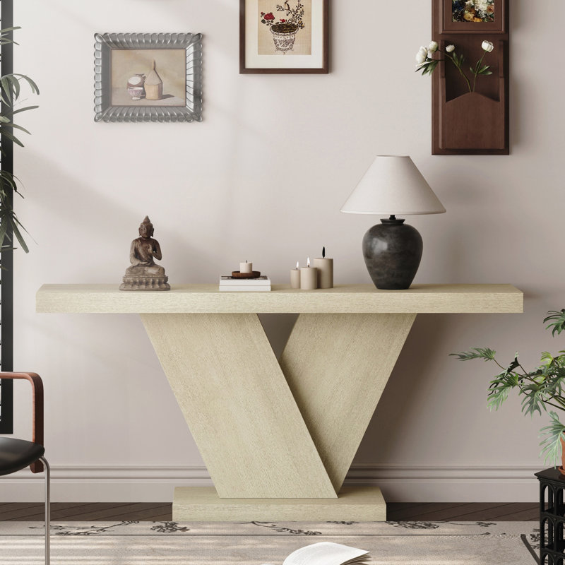 Console moderne à pieds en X avec placage en bois massif, Imitative Oak, Imitative Oak, Imitative Oak