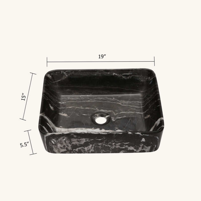 19" x 15" Black and Gray Marble Pattern Ceramic Rectangular Vessel Sink