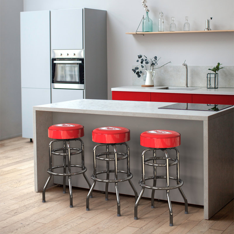 Commercial Grade Chrome Swivel Bar Stool with Vibrant Team Colors  , Kansas City Chiefs