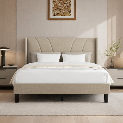 Upholstered Platform Bed with Adjustable Headboard