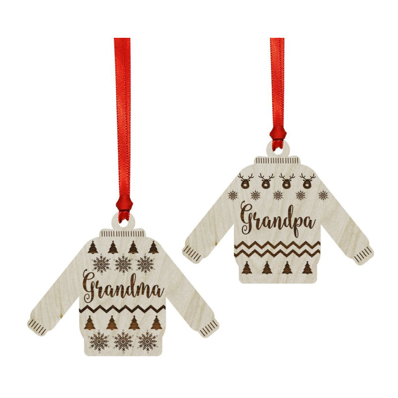 Ensemble d’ornement en forme de noël 2 pièces en bois insupportable «grand-mère grandpa»