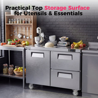 Réfrigérateur de comptoir commercial 48 po avec double tiroir Coolski, 12,1 pieds cubes Coolski Station de préparation des aliments en acier inoxydable