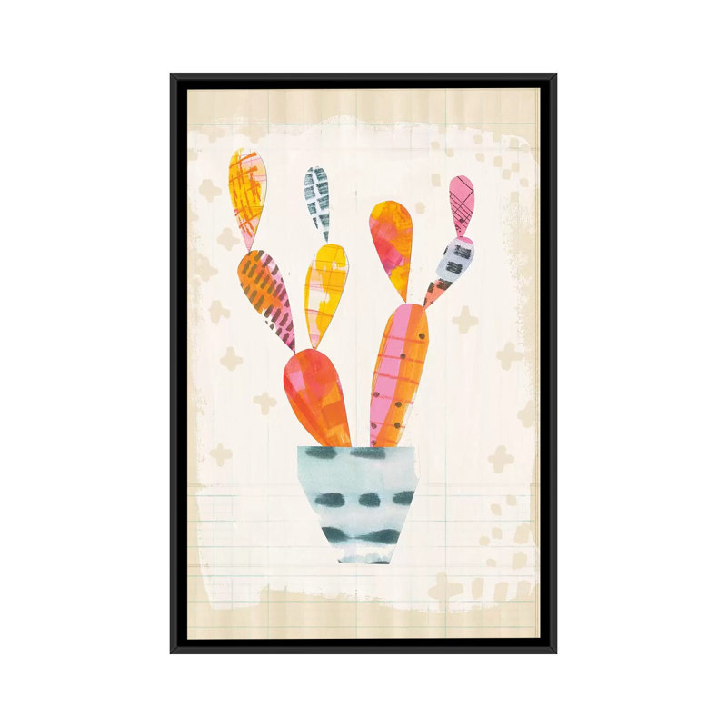 «Collage Cactus IV.A, impression sur toile tendue, H 60 po x l 40po x P 1,5 po, Toile avec cadre noir, Pas de tapis