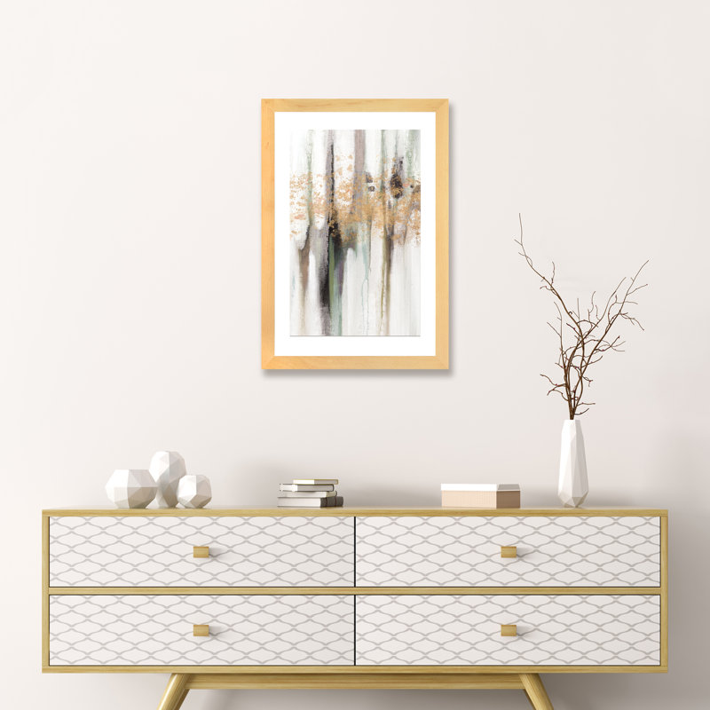 «Falling Gold Leaf I» par Studio W - reproduction sur toile tendue, H 24 po x l 16 po x P 1 po, Cadre brun