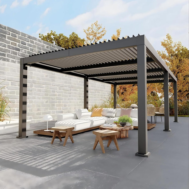 Pergola à persiennes avec structure entièrement en aluminium, toit à persiennes réglable, 12 pi x 24 pi, système de drainage intégré, patio extérieur moderne et pavillon de jardin