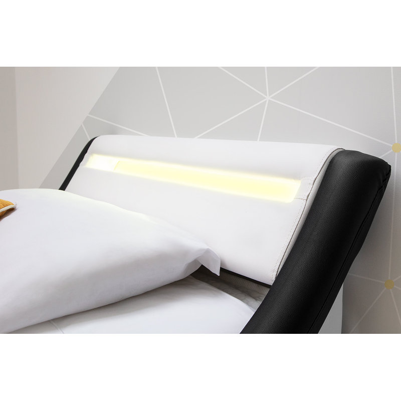 Arine Upholstered Bed with Mattress, Single (3'), Black & White, No Mattress