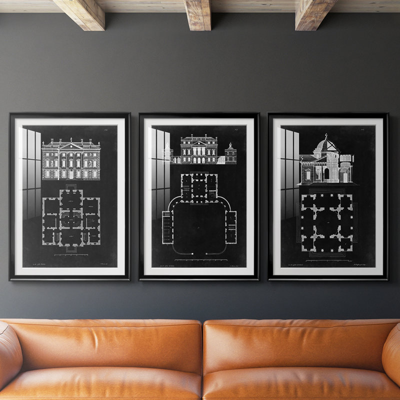 Conception graphique et plan I - impression encadrée sur mesure de qualité supérieure - 3 pièces, Noir, H 21 po x l 30 po