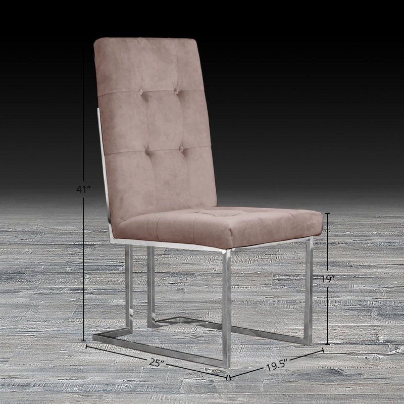 19'' H Velvet Upholstered Side Chair, Taupe, Silver