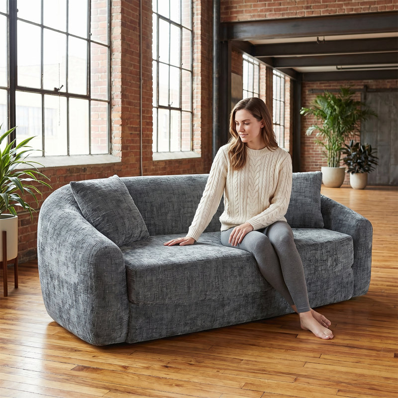 Canapé-lit rabattable de 87 pouces avec base coulissante et assise profonde, avec un fauteuil inclinable à deux places revêtu de chenille