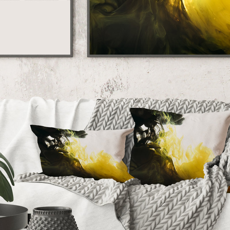 Abstract Of Black Meeting Yellow Abstract Pillow, 18" x 18"