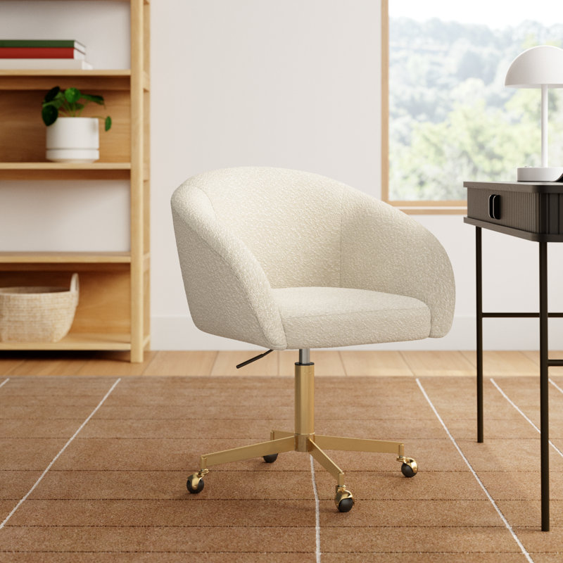 Darius Swivel Office Chair, Gold, White Boucle