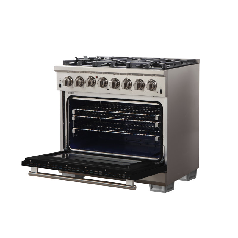 Capriasca 36" 5.32 cu. ft. Freestanding Duel Fuel Range, Black