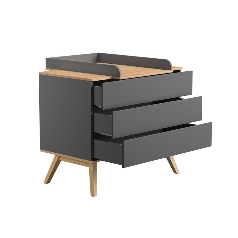 Horta Kids 3 - Drawer Dresser, Dark Grey/Oak