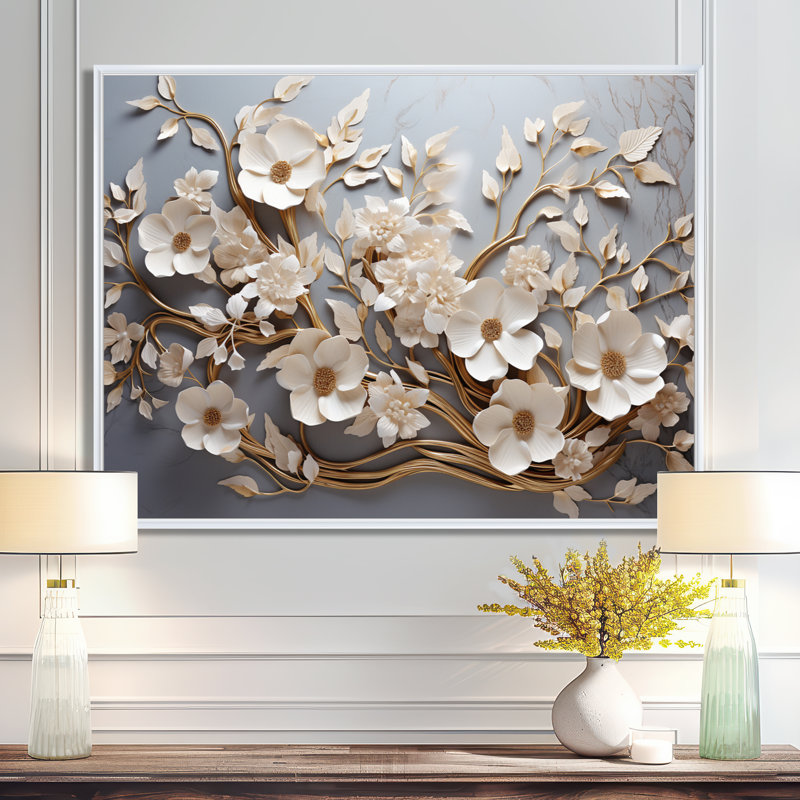 «White Orchid Tree Garden of Branches 7», reproduction d'art sur toile florale abstraite - reproduction d'orchidée sur toile