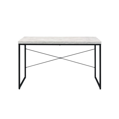 Bureau rectangulaire de style industriel avec plateau en bois et aspect métallique antique blanc et noir