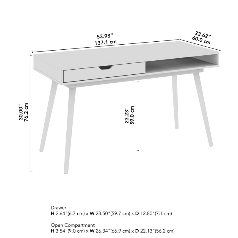 Katia Writing Desk, Natural Oak, 30" H x 53.98" W x 23.62" D