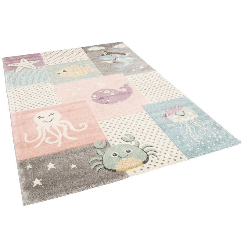 Mccrady Machine Woven Blue/Pink/Grey Rug, Rectangle 160 x 230cm