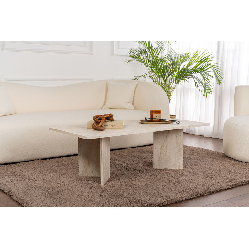 Table basse moderne, couleur travertin, 120 x 40 x 60 cm, panneau de particules enduit de mélamine à 100%, épaisseur: 0 cm, conception durable, capacité de charge de 25 kg