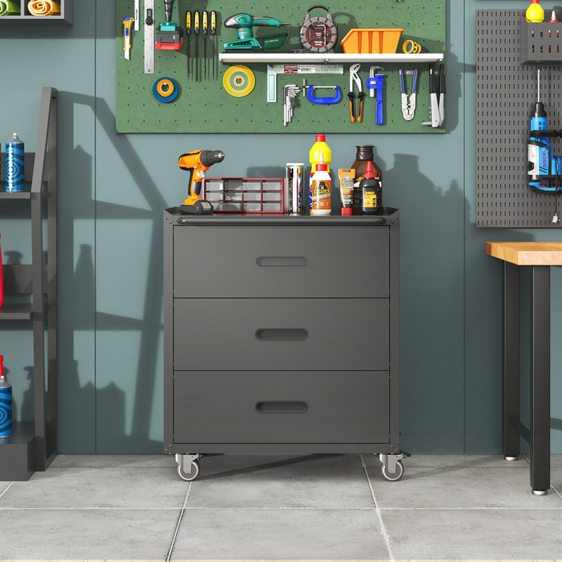 Metal Storage Cabinet with 3 Drawers, Black