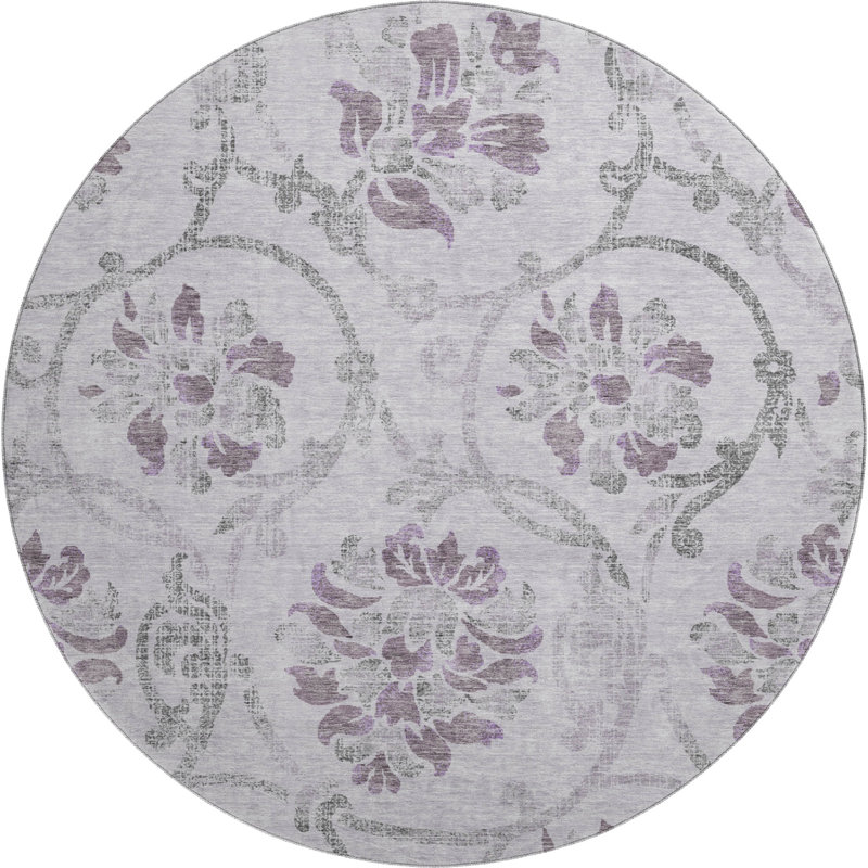 Premium Machine Washable Prisco Lavender Rug, Round 8'