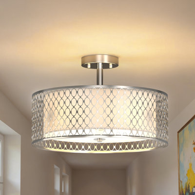 17Inch Modern Drum Chandelier Semi Flush Mount Ceiling Lighting Fixture
