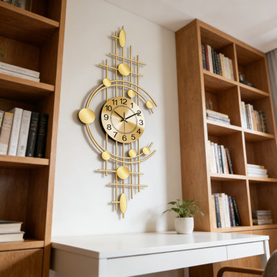 Grande horloge murale dorée avec mouvement à quartz silencieux, décorations en miroir en métal pour le salon, la cuisine, la chambre à coucher et le bureau