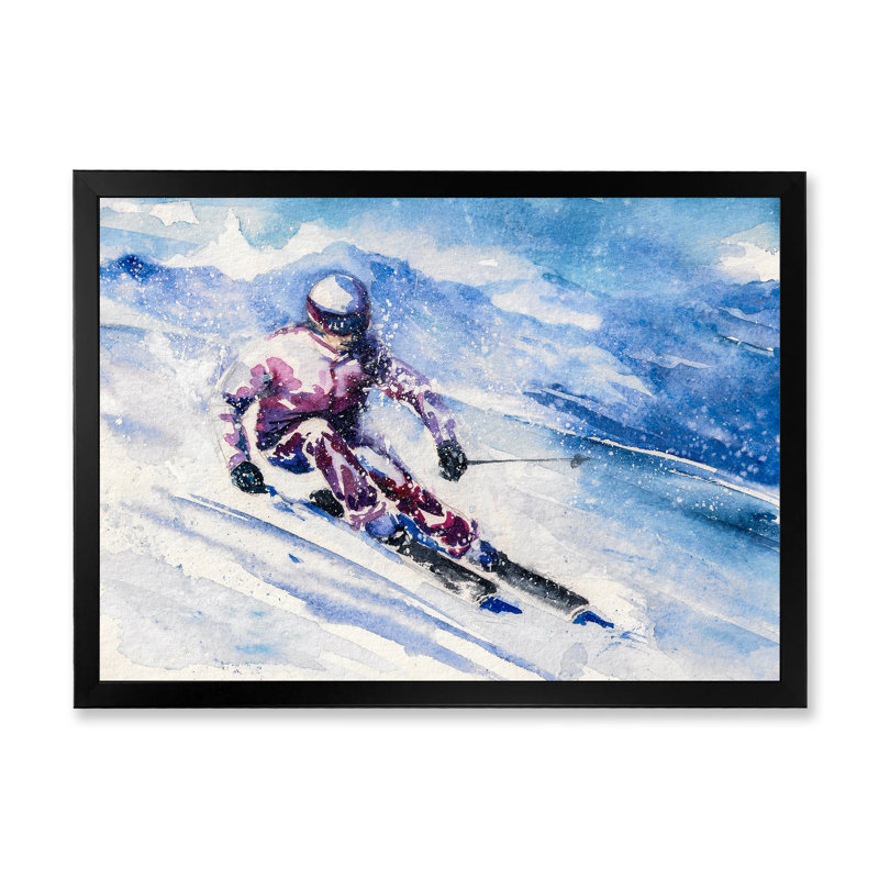 «Skiing Sport Artwork», reproduction d'art sur toile encadrée, H 8 po x l 12 po x P 1 po, Cadre photo noir