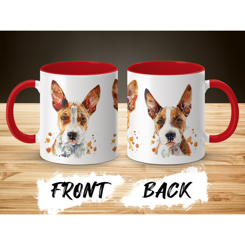 Unique Basenji Dog Watercolor Artwork 11oz Coffee Mug, 2, Red