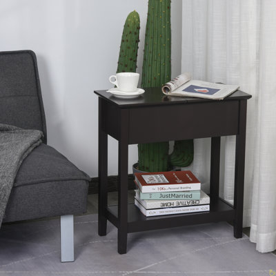 End Table, Narrow Side Table With Flip Top, Storage Cabinet, Bottom Shelf