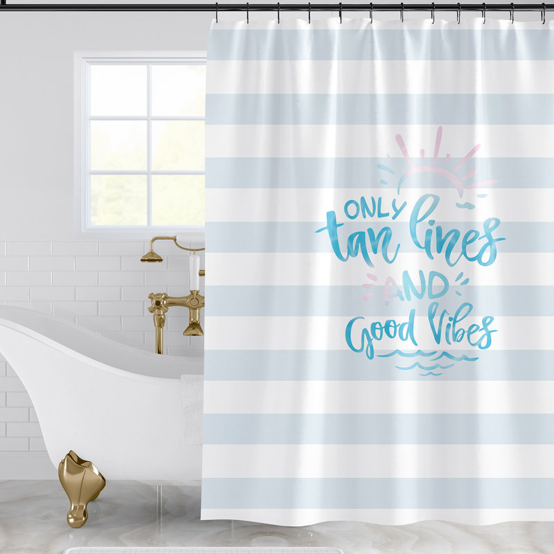 Mignon rideau de douche rayé avec crochets, Bleu océan