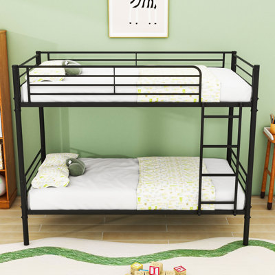 Twin Over Twin Metal Bunk Bed With Ladder & Guardrails, Noise-Free Design