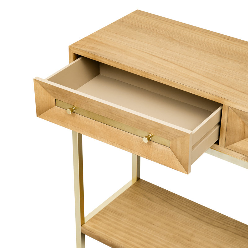 Console naturelle avec deux tiroirs spacieux, finition géométrique pour le vestibule et l'espace de vie, Naturel