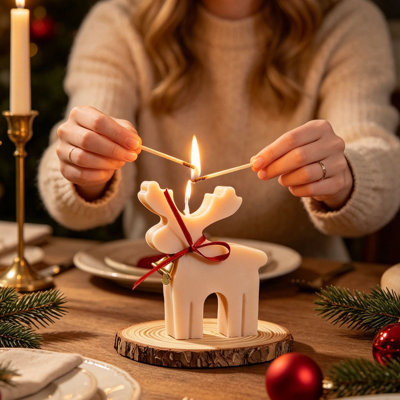 Décoration de Noël Figurine mignonne bougie faite à la main renne décoration de bougie de Noël pour la table des fêtes
