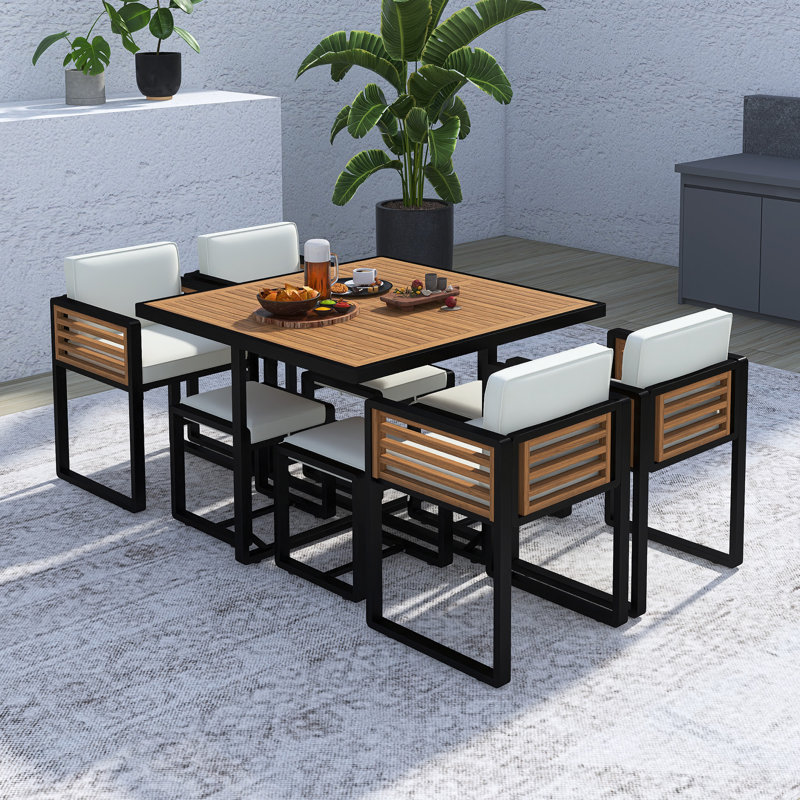 9-Pieces Acacia Wood Patio Dining Set, Beige