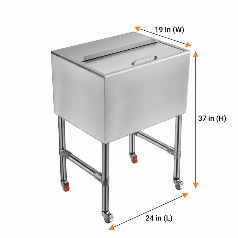 Bac à glaçons en acier inoxydable avec couvercle coulissant, glacière sous la barre à grande capacité avec système de drainage pour bars et restaurants