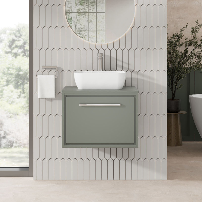 Hudson Reed Lille 600mm Fern Green 1 Drawer Wall Hung Vanity Unit With Co-ordinating Worktop