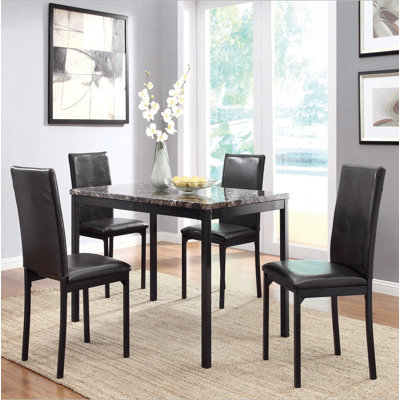 Ensemble de salle à manger en métal noir 5 pièces avec plateau de table et 4 chaises d'appoint