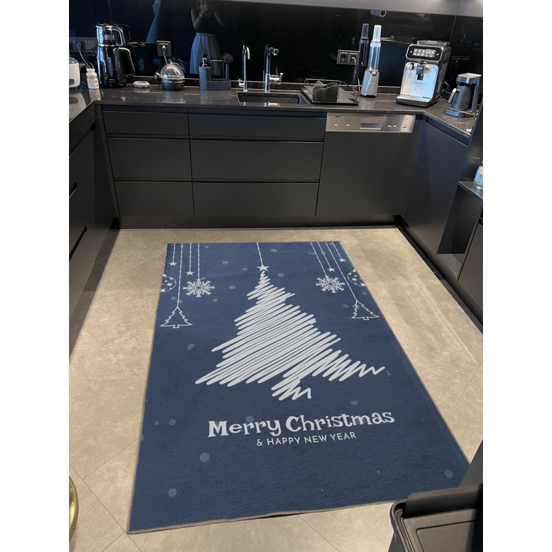 Tapis bleu à motif de sapin bleu, Rectangle 3 pi 11,24 po x 5 pi 10,87 po