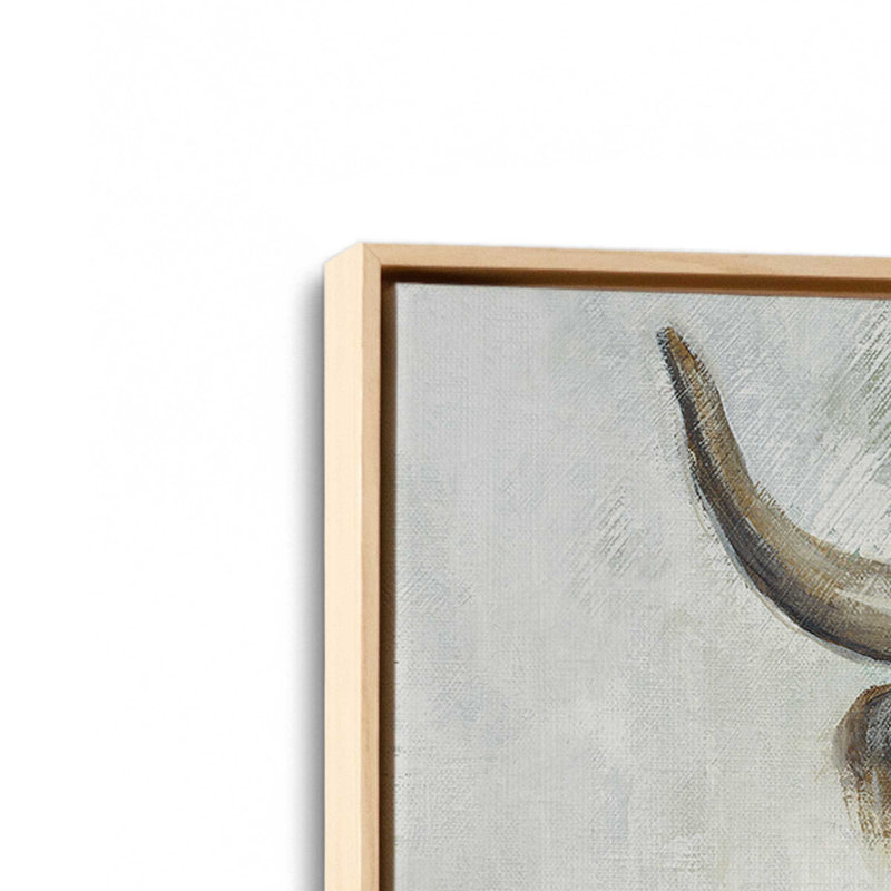 Impression sur toile Serene Longhorn Portrait, Cadre américain en érable flottant, H 12,75 po x l 18,75 po x P 1,75 po