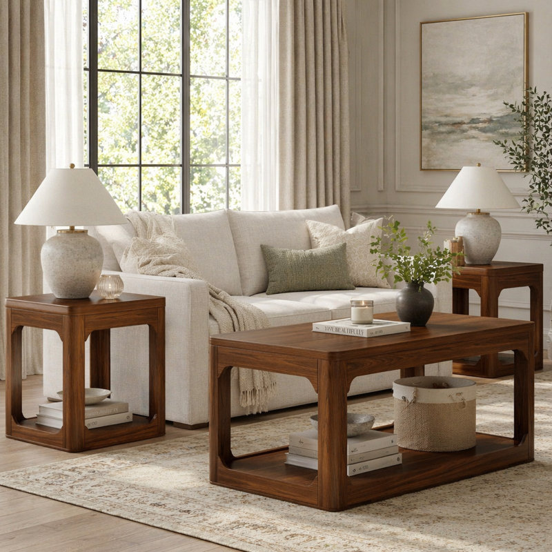 Ensemble de table basse et de table d'appoint 3 pièces Modern Living, Noyer