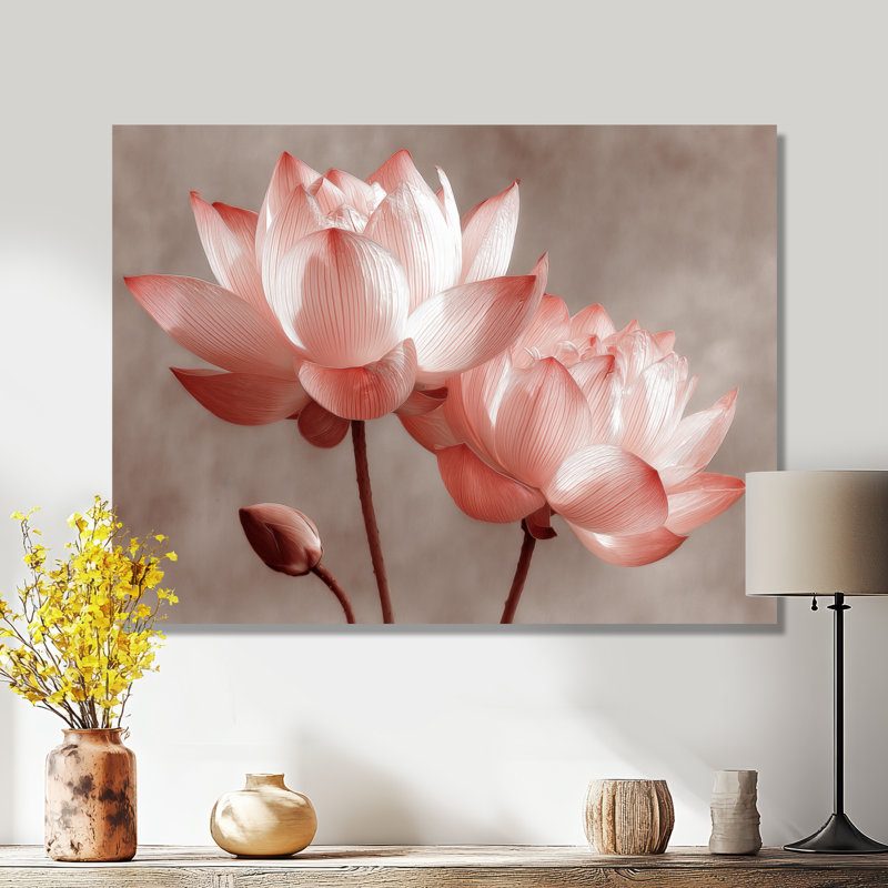 Radiant Lotus Blooms - Lotus Large, reproduction d'art sur toile encadrée florale rose, H 24 po x l 32 po, Toile tendue