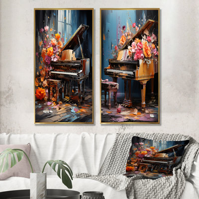 Floral Piano Magic Melody I - Music Piano, ensemble de 2 reproductions d'art mural