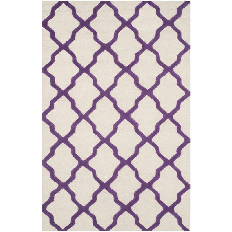 Cannen Hand Tufted Wool Geometric Rug, Rectangle 5' x 8', Ivory/Purple