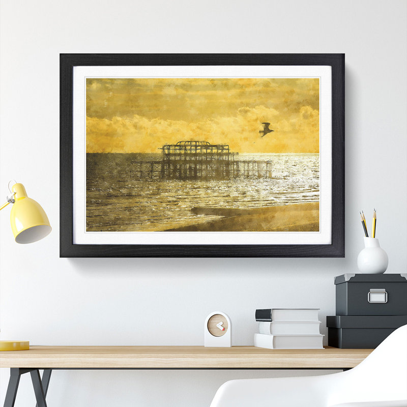 Brighton West Pier at Sunset - Picture Frame Painting, 27cm H x 36cm W x 2cm D, Black