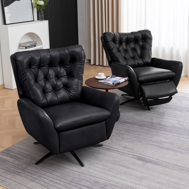 Genuine Leather Swivel Wingback Recliner (Set Of 2), Navy