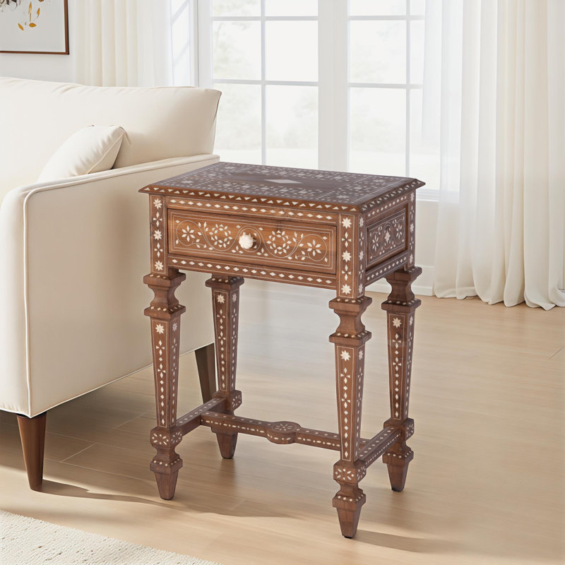 Rashmi 21 in. W Rectangular Teak & Bone End Table