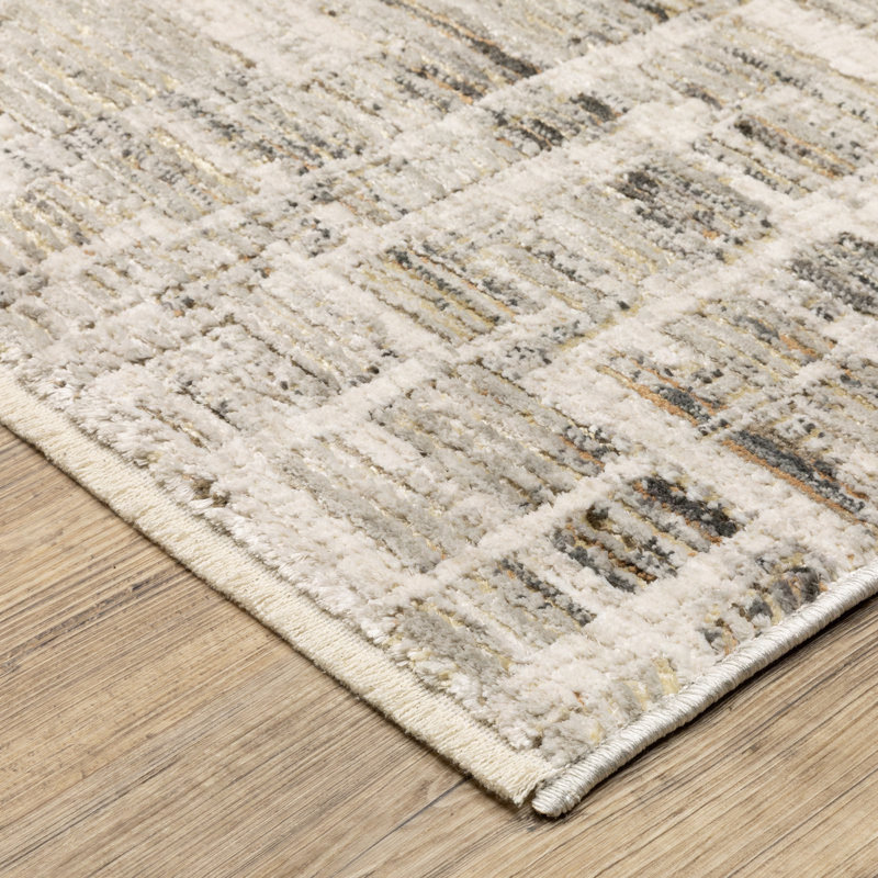Telisa Modern Architectural Block Ivory / Grey Area Rug, Rectangle 3' x  5'