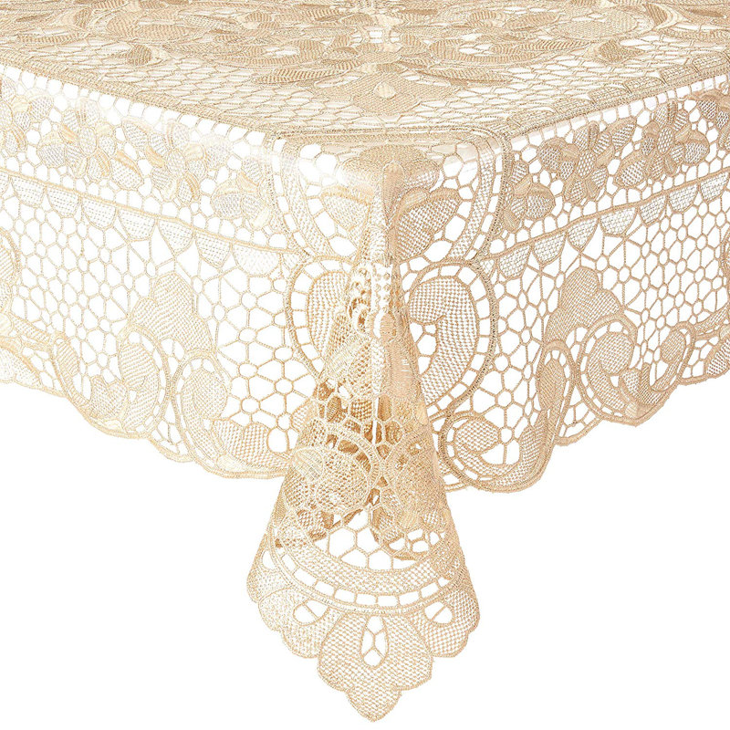Cream Embroidered Lace Rectangular Tablecloth with Twill Weave