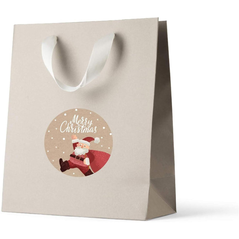 Étiquettes de Noël rondes en forme de cercle, père Noël brun kraft avec sac-cadeau, Joyeux Noël, paquet de 40