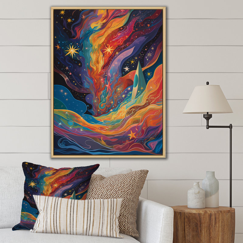 «Mysterious Rainbow Vision Landscape I», art abstrait sur toile, Cadre naturel flottant, H 40 po x l 30 po x P 1,5 po